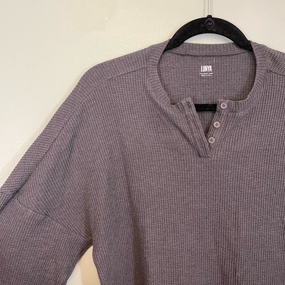 Lunya Good In Bed Women's Gray Waffle Knit Long Sleeve Henley Sweater Size XS - Picture 3 of 8